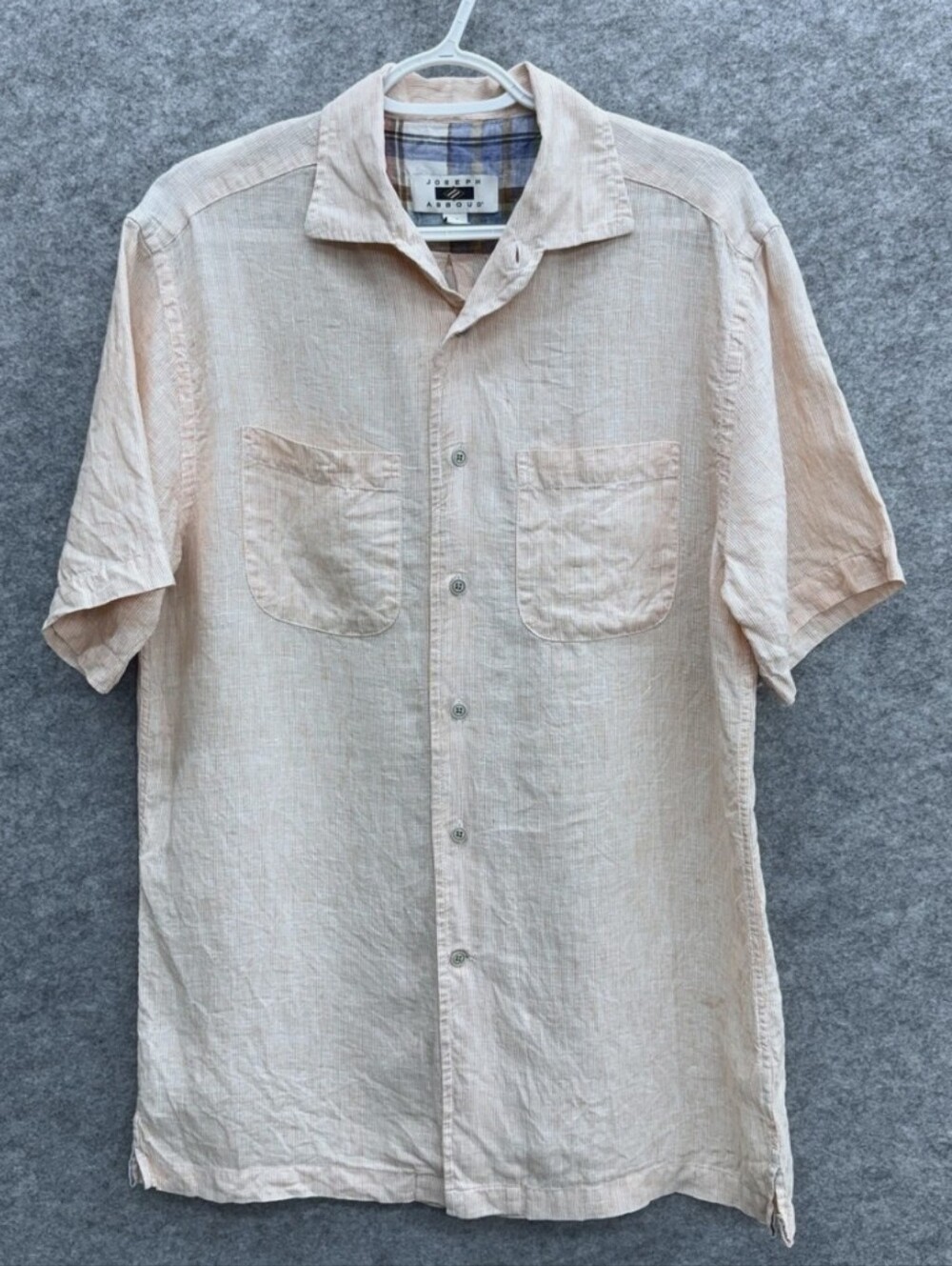 Joseph Abboud Men's Short Sleeve Button Up Shirt Size XL, 100% Linen Peach